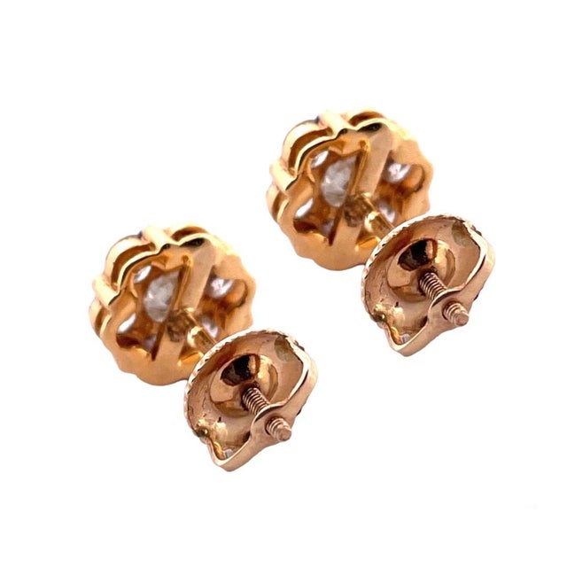 Modern Dazzling 14k Yellow Gold Diamond Stud Earrings, A Pair For Sale - Image 3 of 4