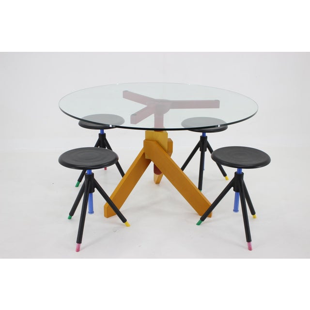 Table and Stools by Vico Magistretti, Italy, 1980s, Set of 5 For Sale - Image 15 of 18
