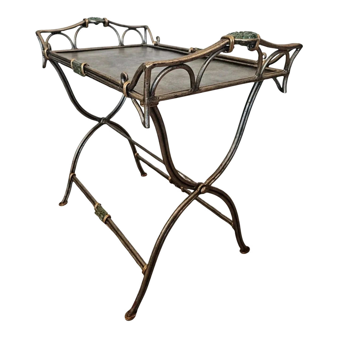 Vintage Sculptural SilverTone Iron Metal Serving Tray Table Chairish