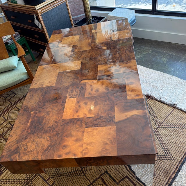 Iconic Paul Evans Cityscape Desk - This desk reatures the designer's famous patchwood contruction in rich burl wood. The...
