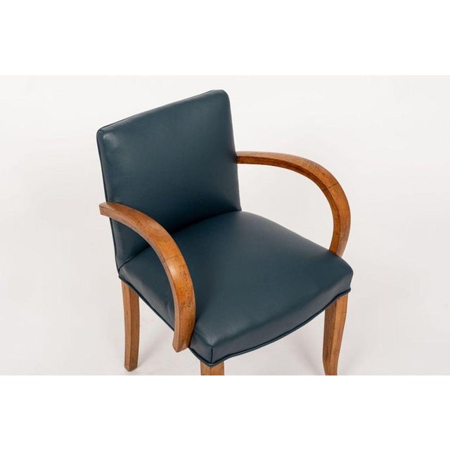 Antique Art Deco Maple Bentwood and Blue Leather Dining Chairs 1930s For Sale - Image 10 of 11
