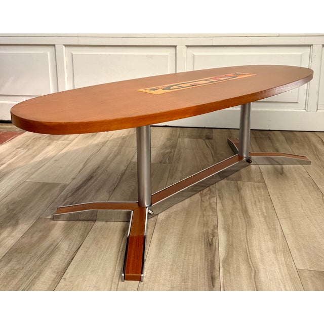 1960s Mid-Century Modern Oval Wood & Ceramic Tile Coffee Table For Sale - Image 9 of 16