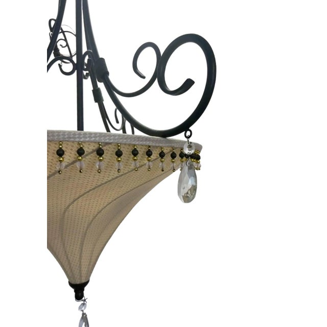 Black Pair of Fortuny-Style Venetian Revival Fabric Pendant Lights For Sale - Image 8 of 10