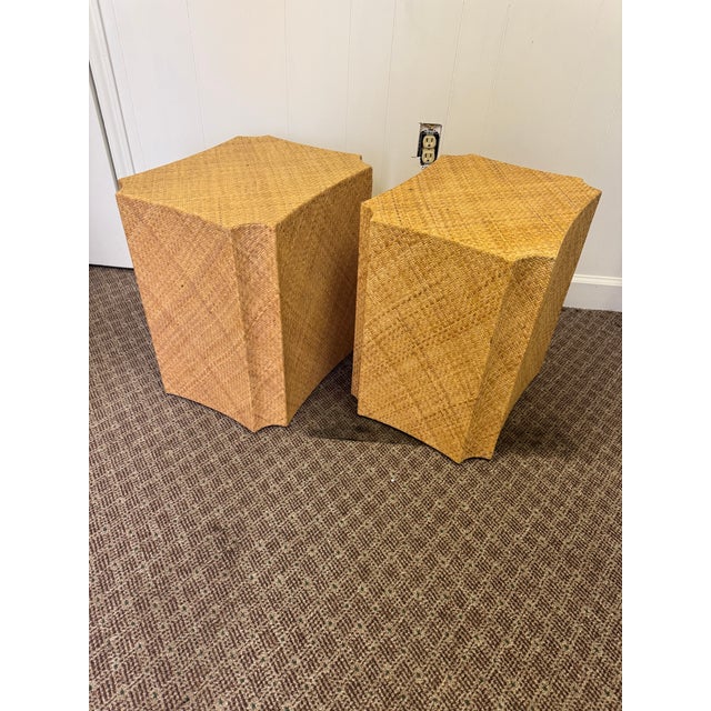 Modern Baker / McGuire Modern Woven Cane Mesa Accent Table- Set of 2 For Sale - Image 3 of 9