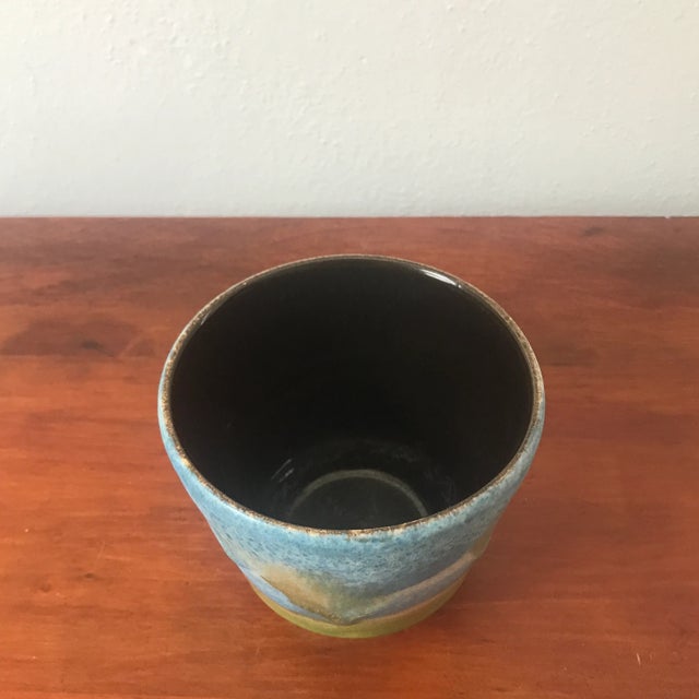Mid 20th Century Mid Century Modern Blue and Green Pottery Vase / Cachepot From Germany For Sale - Image 5 of 10