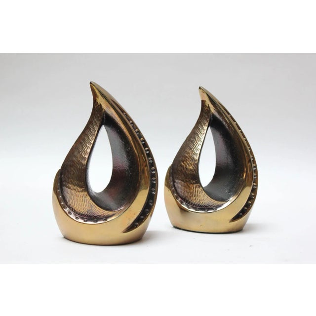 Mid-Century Modern Pair of Ben Seibel for Jenfredware Brass "Flame" Bookends For Sale - Image 3 of 13