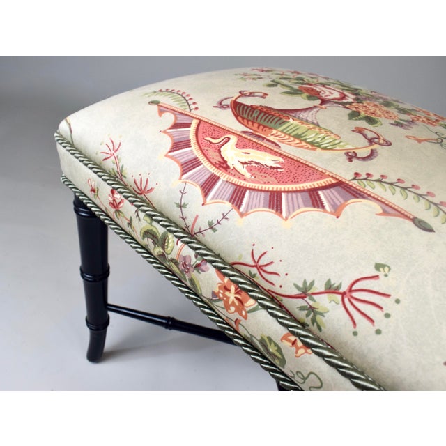Baker Furniture Company Faux Bamboo Ottoman Bench Stool New Floral Upholstery For Sale - Image 4 of 10