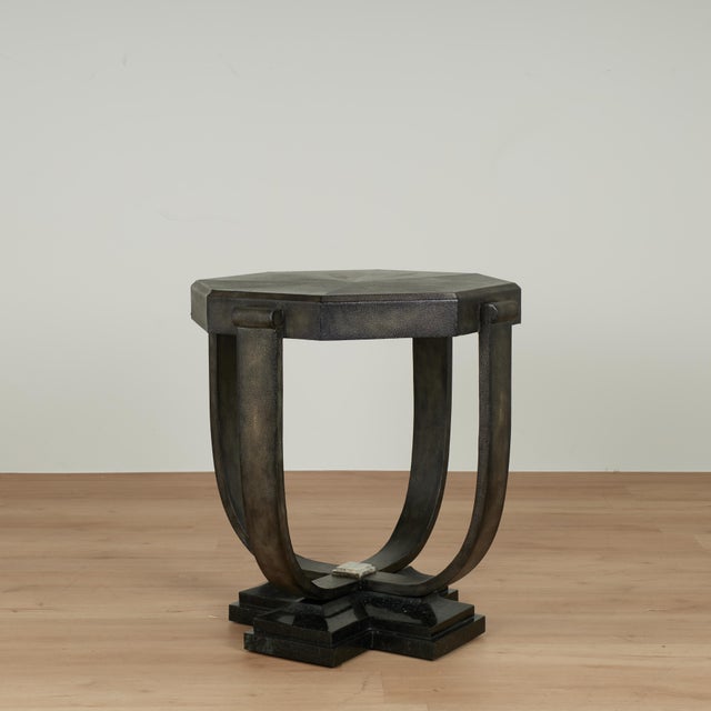 Art Deco Pair of Vintage Art Deco Style Tables in Faux Shagreen by Maitland Smith For Sale - Image 3 of 15