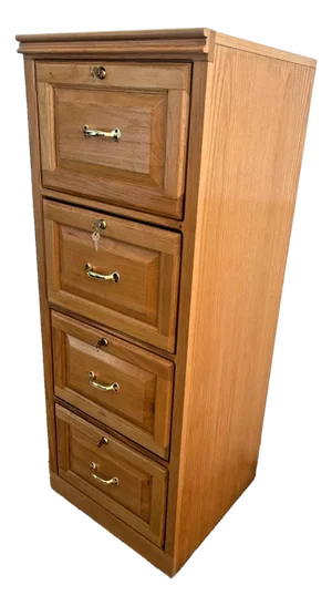 Late 20th Century Vintage File Cabinet Blonde Oak Four Locking Drawers, Keys, Legal Size