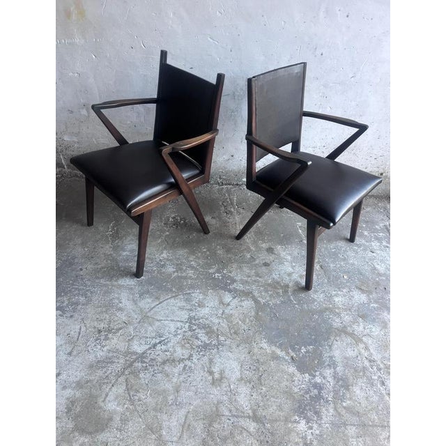 Mid-Century Armchairs in Dark Wood and Brown Upholstery, 1960s, Set of 2 For Sale - Image 10 of 10