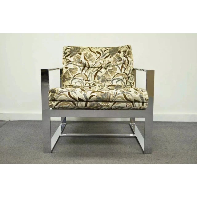 Mid 20th Century Vintage Mid Century Modern Milo Baughman Style Chrome Flat Bar Lounge Arm Chair For Sale - Image 4 of 10