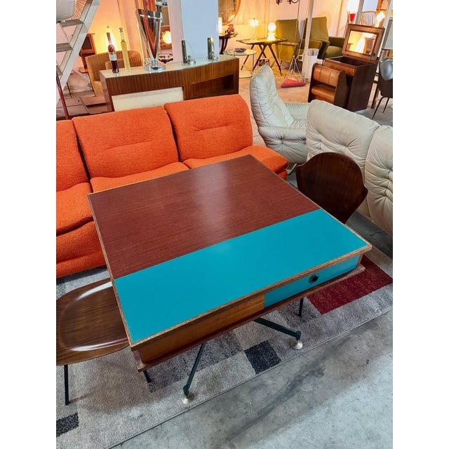 Center Desk with Four Drawers and Two-Tone Top, 1960s For Sale - Image 6 of 9