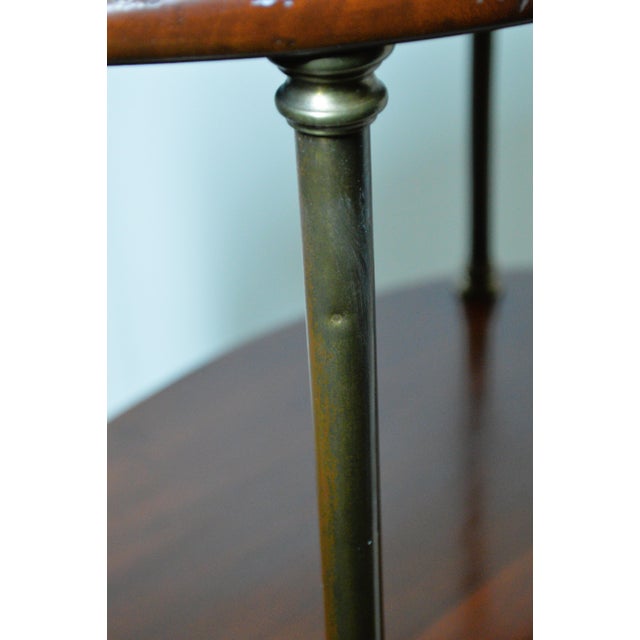 1930s Mahogany Brass Three Tier Oval English Campaign Style Etagere Shelf For Sale - Image 11 of 14