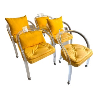 Vintage 1970s Postmodern Charles Hollis Jones Style Lucite Set of Rolling Chairs For Sale
