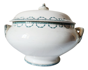 French Forest Green Floral Earthenware Soup Tureen from Sarregeumines, 1880s
