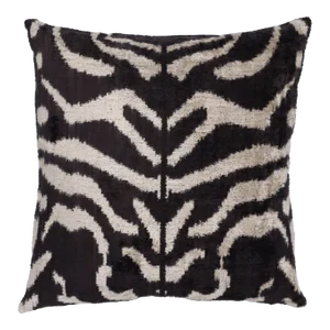 Contemporary Velvet Black and White Tiger Print Throw Pillow With Down Insert