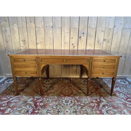 Wood Louis XVI Style Mahogany 8-Leg Double Desk For Sale - Image 7 of 8