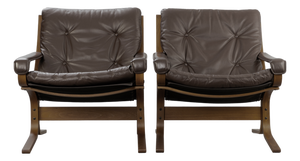 Vintage Siesta Chairs and Ottoman in Brown Leather and Plywood by Ingmar Relling for Westnofa, 1960s, Set of 3