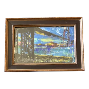 1970’s Vintage Abstract Bridge Painting Signed Framed