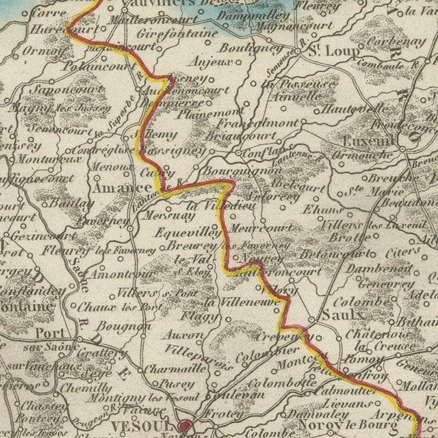Antique Map of the Haute-Saone, Vesoul and Gray by Vuillemin, 1860 For Sale - Image 4 of 12
