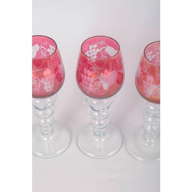 Boho Chic Bohemian Crystal Red Wine Glasses with Flowers and Grapes Motif, 1940s, Set of 4 For Sale - Image 3 of 5