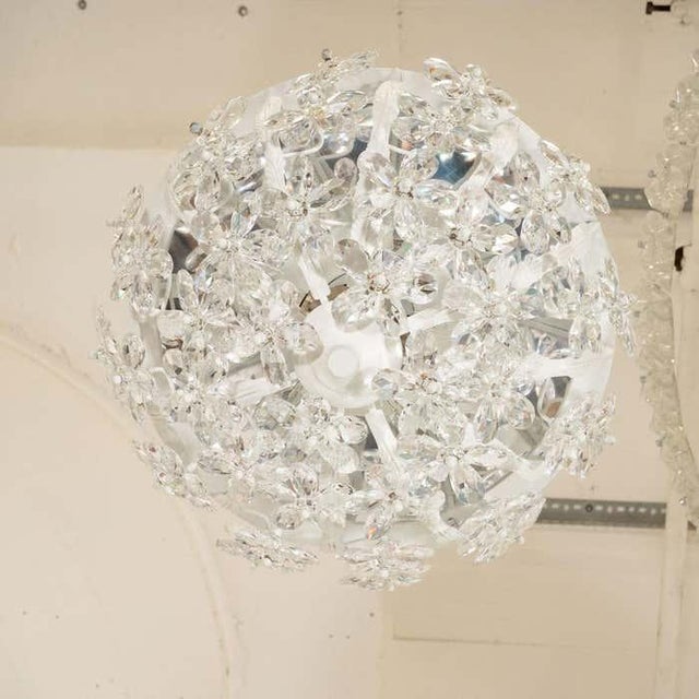 Metal 1960s Crystal Flower Foliate Motif Flush Mount For Sale - Image 7 of 9