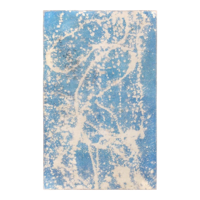 Overdye Blue Wool Area Rug- 3' 3" X 5' 2" For Sale