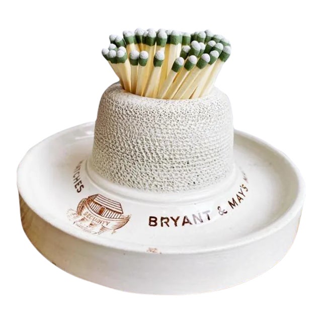 An antique English stoneware match strike, made to be used in a pub to advertise a brand of matches. In amazing condition...