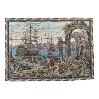 Vintage French Style Jacquard Port of Venice Tapestry in the style of Aubusson, 1970s For Sale