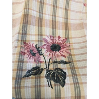 Vintage Bruschswig and Fils Embroidered Florals on Plaid Background Fabric, 1/4 Yard For Sale