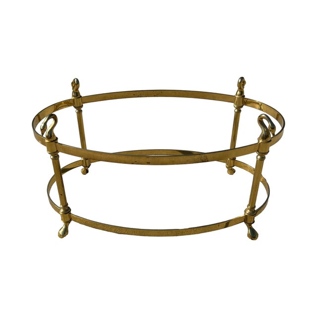 1960s Mid Century Modern 1960s Modern Labarge Jansen Style Swan Brass Glass Coffee Table Regency For Sale - Image 5 of 12