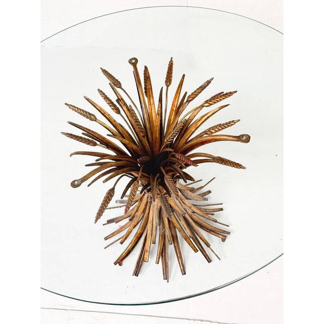 Brass Italian Wheat Sheaf Low Table of Gilt Metal With Round Top of Glass For Sale - Image 8 of 9