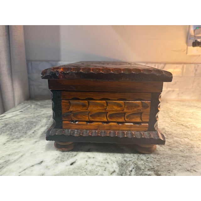 1950s Vintage Hand Carved Wooden Box For Sale - Image 5 of 7