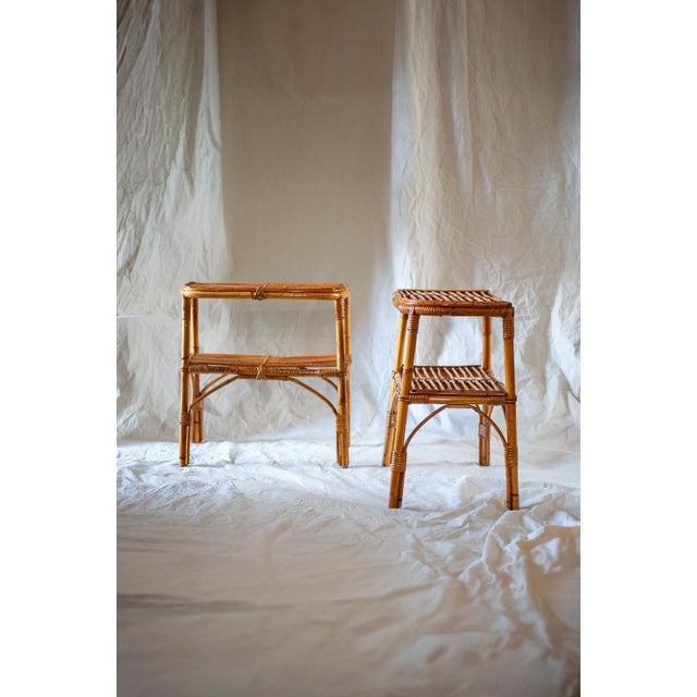 Wood Bamboo Nightstands with Open Shelves, 1970s, Set of 2 For Sale - Image 7 of 7