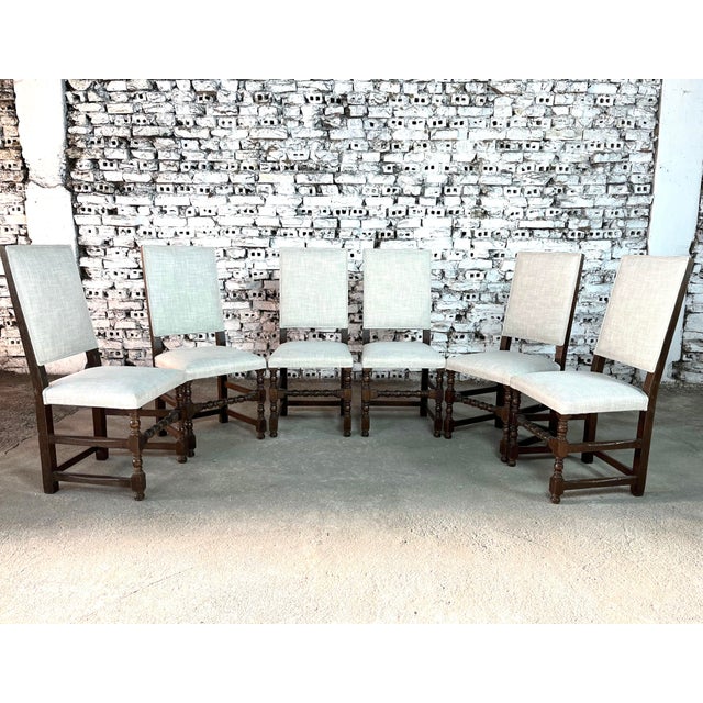 French Louis XIII Style Dining Chairs, Reupholstered - Set of 6 For Sale - Image 3 of 4
