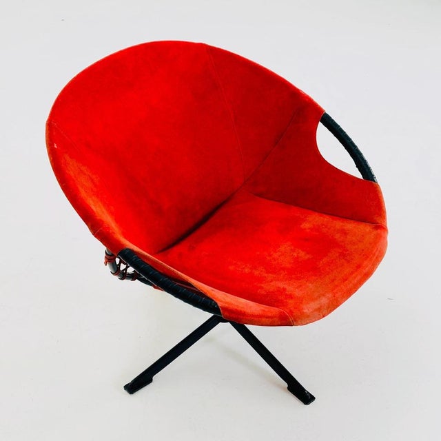 Black Mid-Century Modern Suede Lounge Chair with Black Iron Frame, Germany 1960s For Sale - Image 8 of 11
