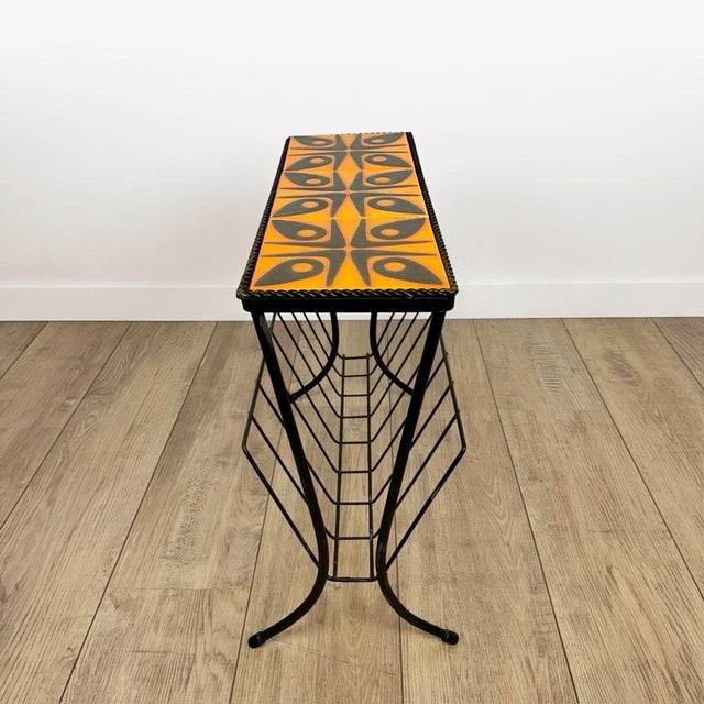 Vintage Magazine Rack in Orange Ceramic and Metal, 1970s For Sale - Image 3 of 7