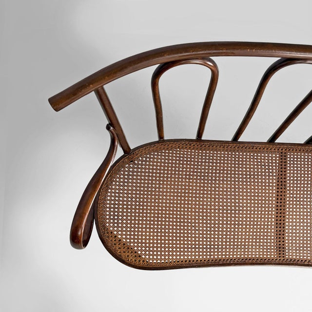 Brown Italian Wood and Vienna Straw Bench, 1970s For Sale - Image 8 of 18