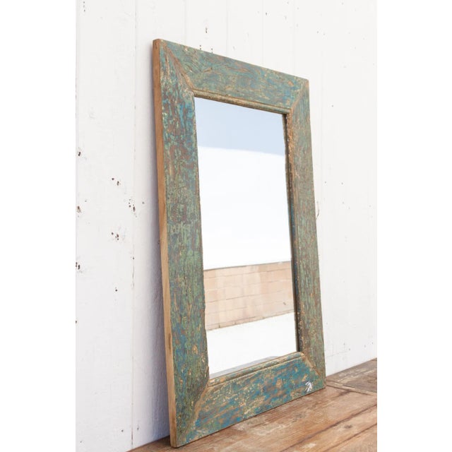Aqua Rustic Painted Framed Mirror For Sale - Image 8 of 10