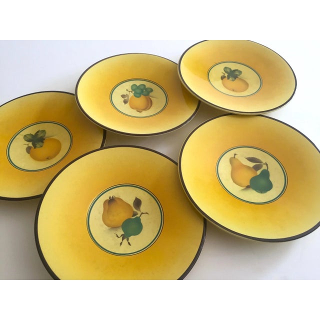 Mid-Century Modern Royal Copenhagen Vintage Mid Century 1950's Yellow Fruit Bellona Faience Porcelain Dessert Plates - Set of 5 For Sale - Image 3 of 13