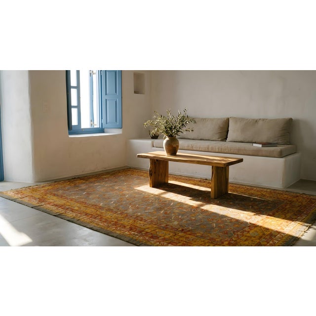 Pretty SkyBlue Color & Decorative Geometric Pattern Antique Turkish Oushak Rug For Sale - Image 14 of 14