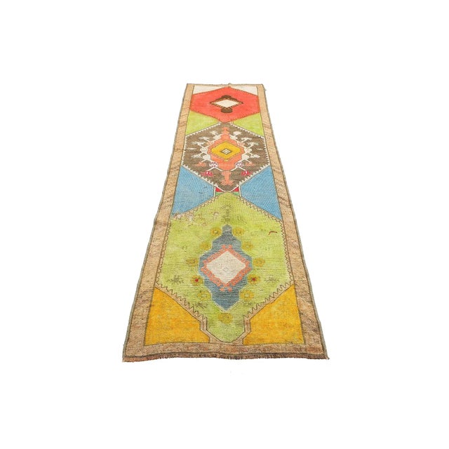 Vintage handknotted re-painted colorful wool rug from Kars region of Turkey. Approximatelly 50-60 years old. In very good...
