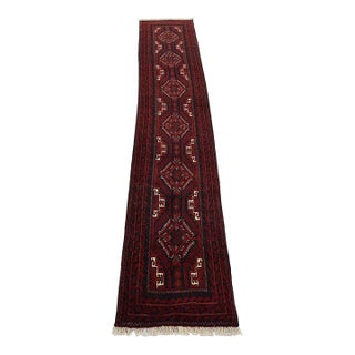 Baloch Runner 1’10” X 9’5” Blue Wool Vintage Tribal Hand-Knotted Rug For Sale