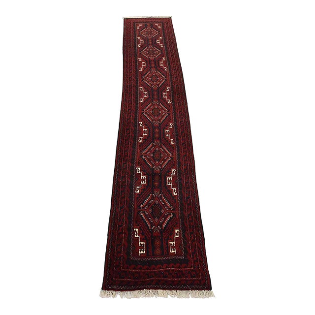 Baloch Runner 1’10” X 9’5” Blue Wool Vintage Tribal Hand-Knotted Rug For Sale