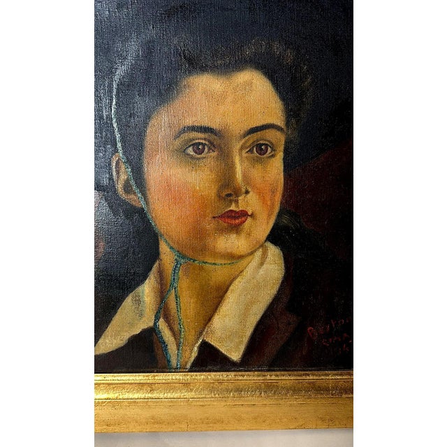 Mid 20th Century Italian Figurative Oil on Canvas Portrait of a Young Woman With Giltwood Frame For Sale - Image 10 of 18