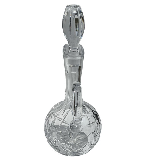 Mid 20th Century Vintage Crystal Wine Decanter With Handle European Cut Crystal With Stopper For Sale - Image 5 of 9