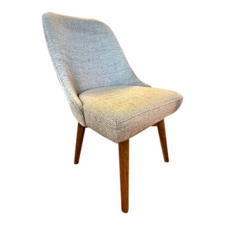 West Elm Mid-Century Swivel Office Chair in Dove Twill Fabric with Wood Legs For Sale