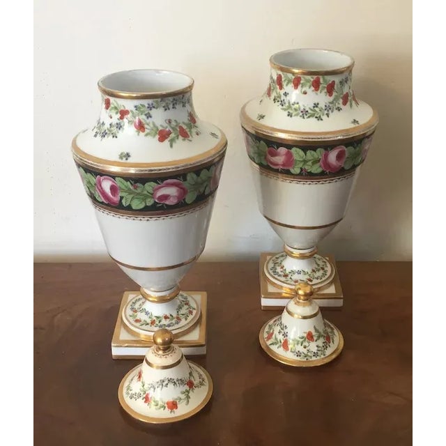 18th Century Antique 18th Century French Louis XVI Porcelain Urns with Covers - A Pair For Sale - Image 5 of 13