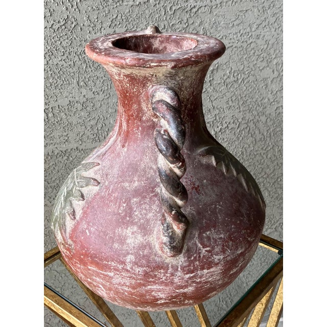 Late 20th-Century Barro Rojo (Red Clay) Braided Handle Pottery Vessel / Vase, Mexico For Sale - Image 4 of 18