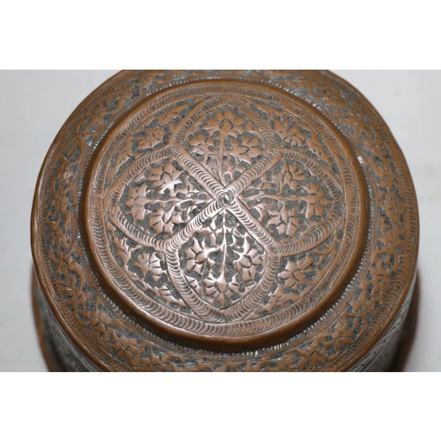 19th Century Antique 1800's Hand Made Tooled Copper Middle Eastern Lidded Tobacco Jar Box Pot For Sale - Image 5 of 11